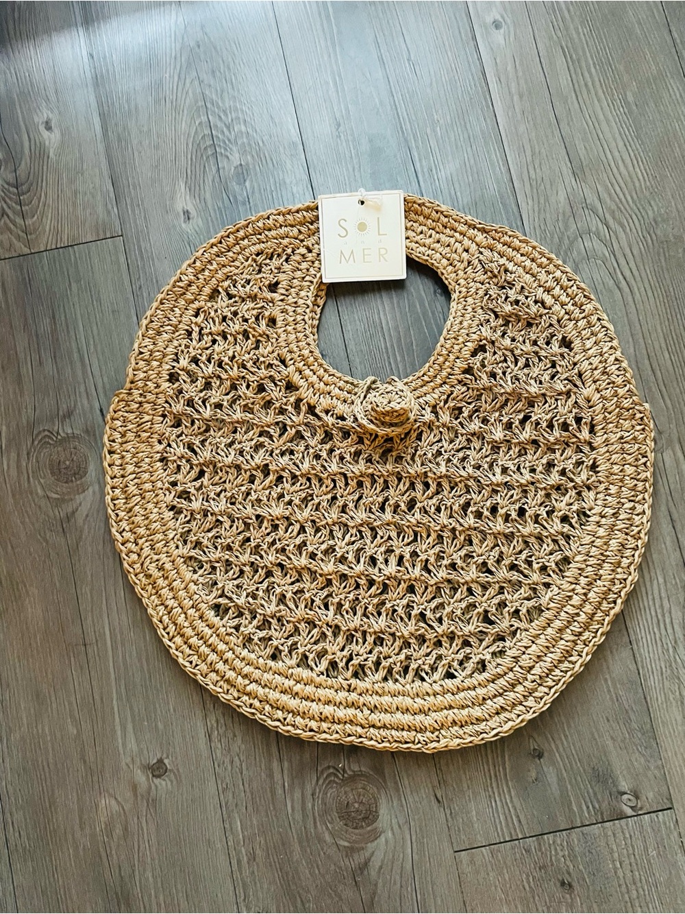 Natural Straw Crochet Tote Bag - Tan